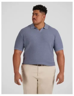 Johnny Bigg Seville Textured Knit Polo Shirt in Blue