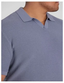 Johnny Bigg Seville Textured Knit Polo Shirt in Blue