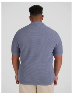 Johnny Bigg Seville Textured Knit Polo Shirt in Blue