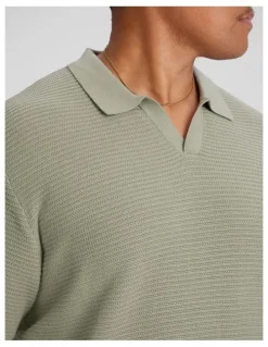 Johnny Bigg Seville Textured Knit Polo in Seagrass