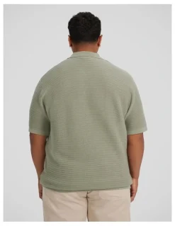 Johnny Bigg Seville Textured Knit Polo in Seagrass