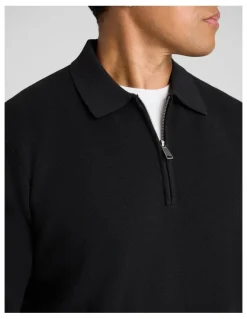 Johnny Bigg Sven 1/4 Zip Polo Sweater in Black
