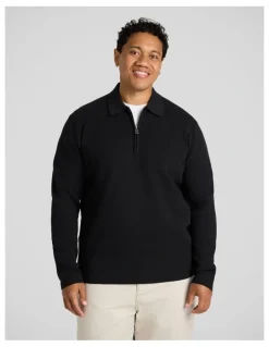 Johnny Bigg Sven 1/4 Zip Polo Sweater in Black