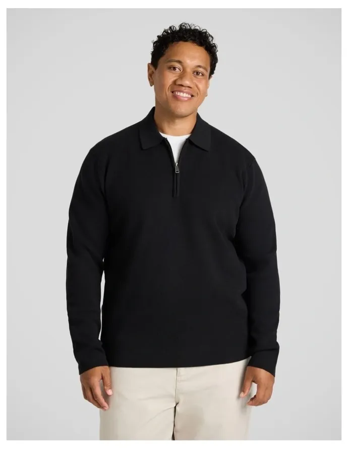 Johnny Bigg Sven 1/4 Zip Polo Sweater in Black