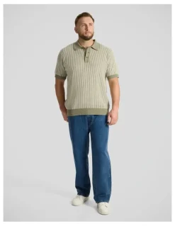 Johnny Bigg Travis Stripe Knit Polo in Sage