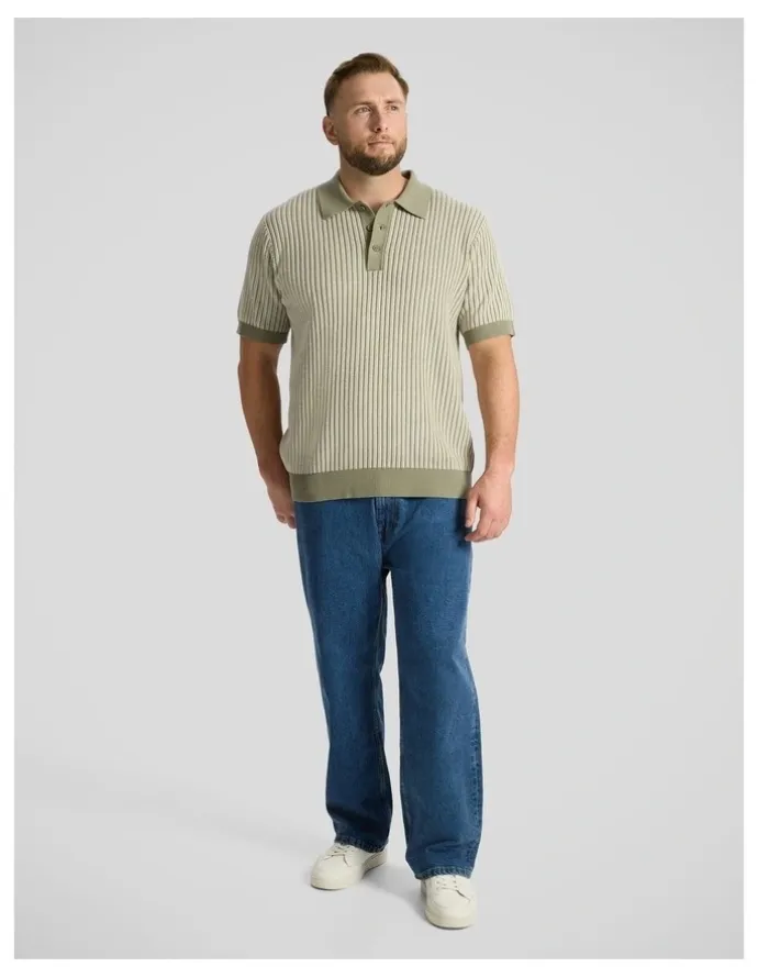 Johnny Bigg Travis Stripe Knit Polo in Sage