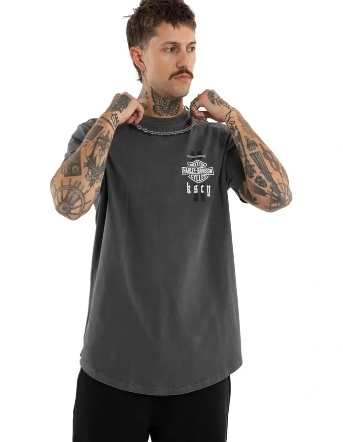 KSCY Harley Davidson Milwaukee Dual Curved Tee in Grey