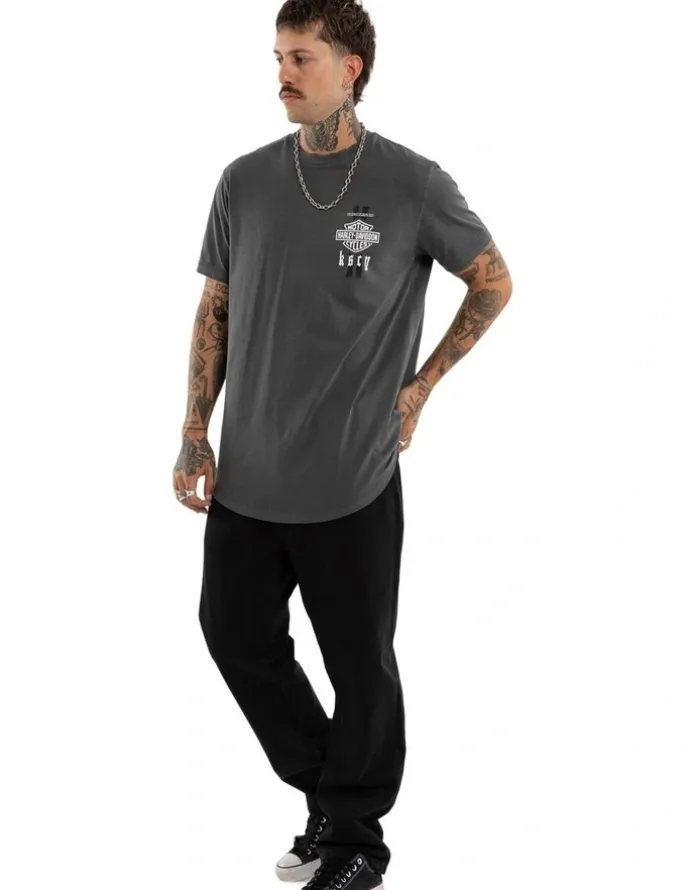 KSCY Harley Davidson Milwaukee Dual Curved Tee in Grey