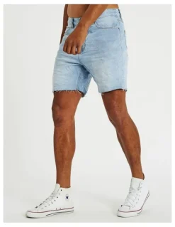 KSCY Slim Denim Shorts in Sun Bleached Blue