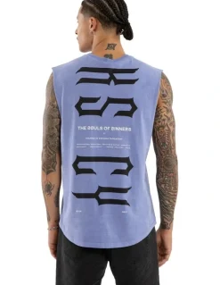 KSCY Trapped Dual Curved Muscle Tank in Blue