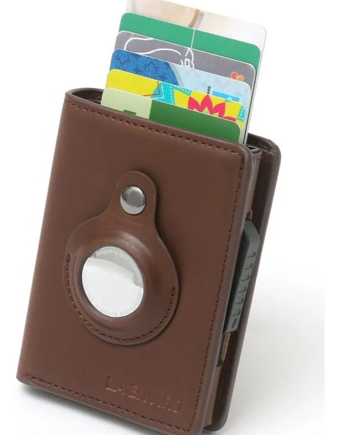 La Enviro Air Tag Trackable Vegan Leather Wallet in Dark Brown