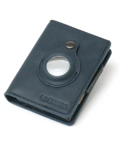 La Enviro Air Tag Trackable Vegan Leather Wallet in Dark Blue