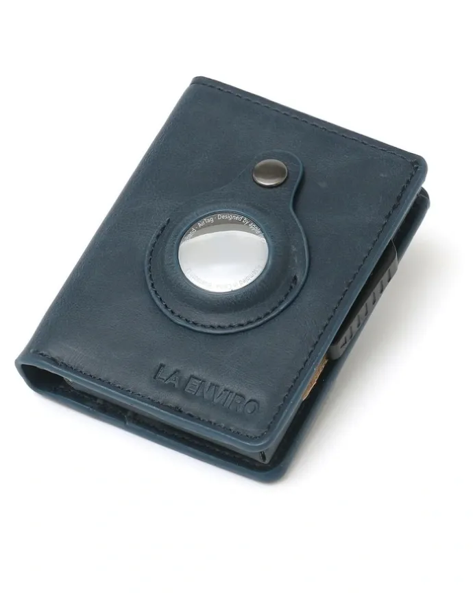La Enviro Air Tag Trackable Vegan Leather Wallet in Dark Blue