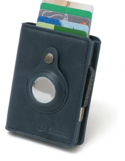 La Enviro Air Tag Trackable Vegan Leather Wallet in Dark Blue