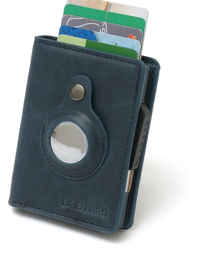 La Enviro Air Tag Trackable Vegan Leather Wallet in Dark Blue