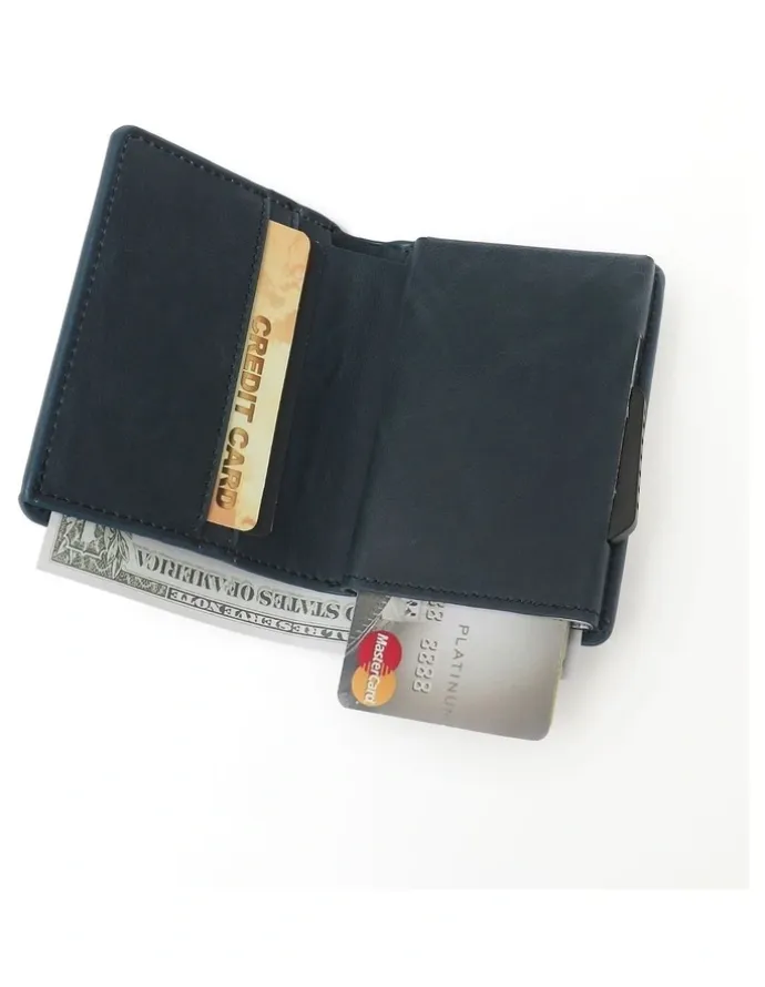 La Enviro Air Tag Trackable Vegan Leather Wallet in Dark Blue