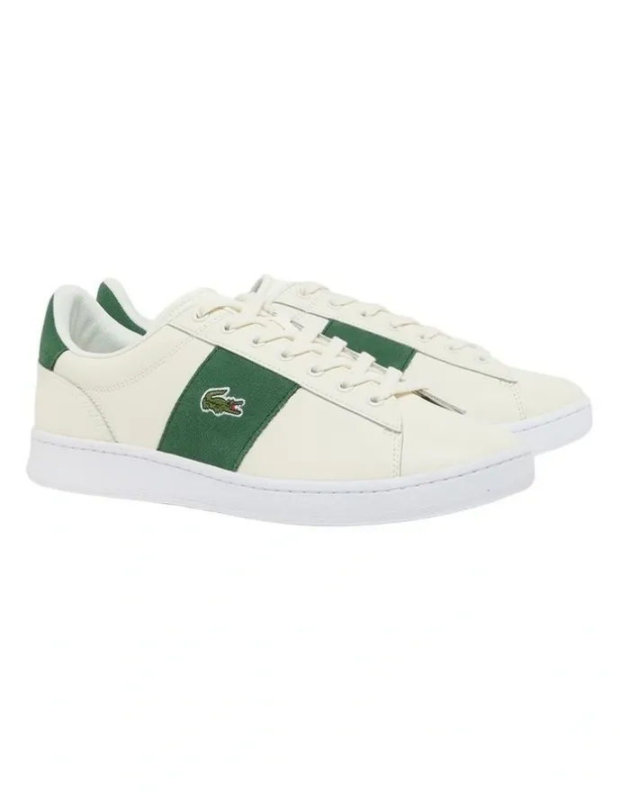 Lacoste Carnaby Set Bar Sneaker in Off White/Dark Green