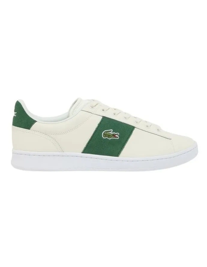 Lacoste Carnaby Set Bar Sneaker in Off White/Dark Green