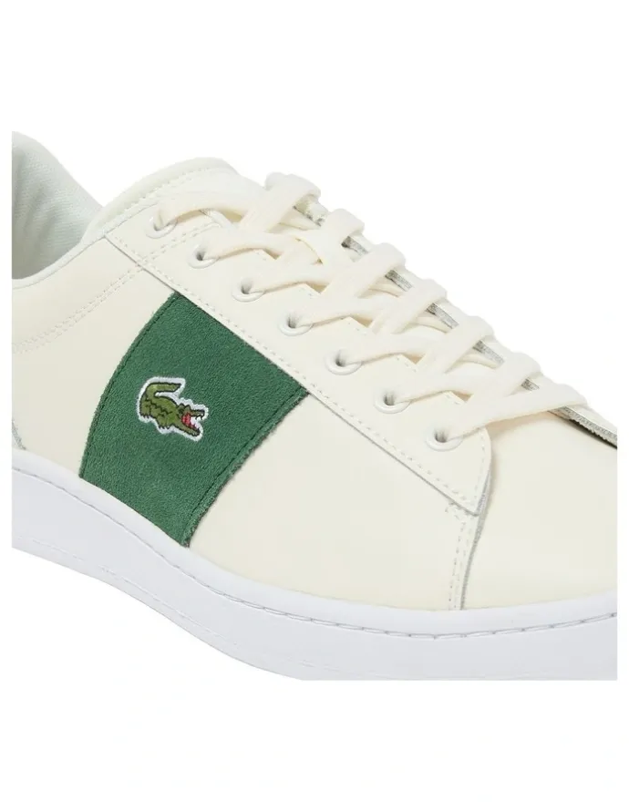 Lacoste Carnaby Set Bar Sneaker in Off White/Dark Green