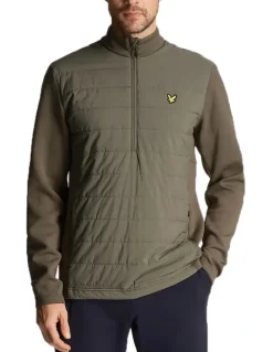Lyle & Scott Baffle Quilted Quarter Zip Golf Midlayer Jacket in Cactus Green