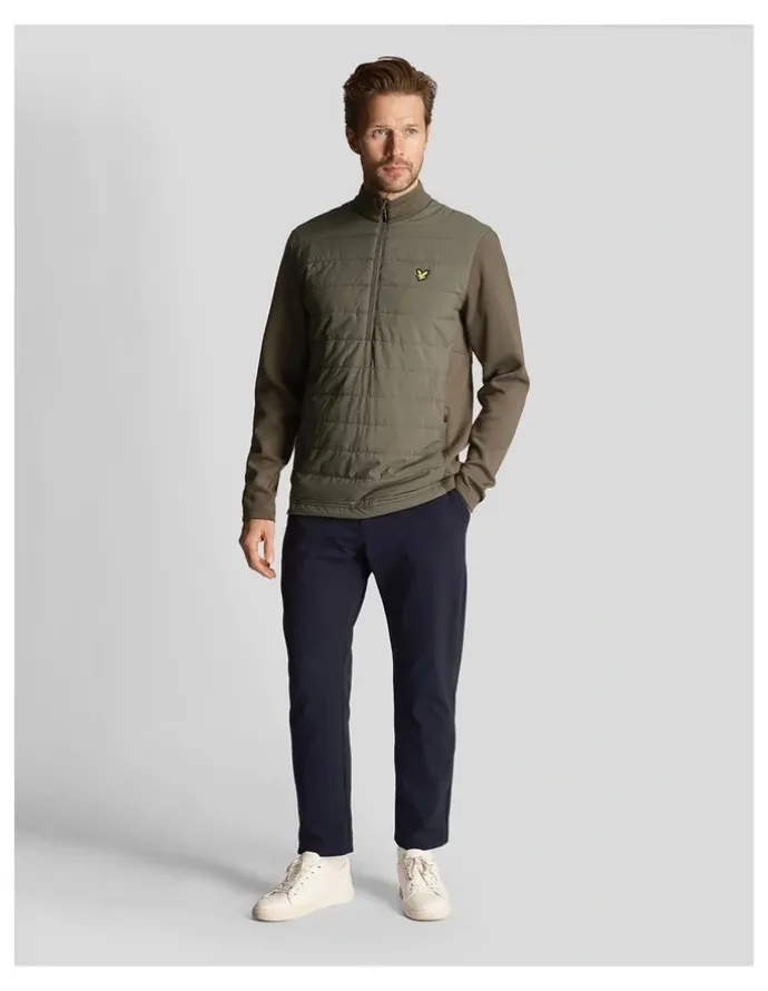Lyle & Scott Baffle Quilted Quarter Zip Golf Midlayer Jacket in Cactus Green