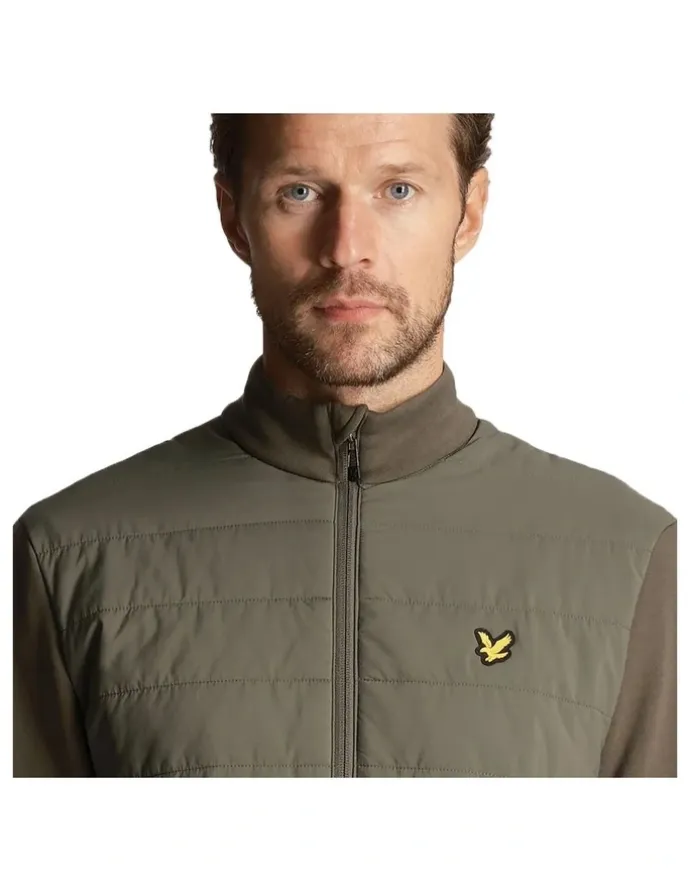 Lyle & Scott Baffle Quilted Quarter Zip Golf Midlayer Jacket in Cactus Green