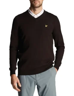 Lyle & Scott Golf Merino Blend V Neck Pullover in True Black