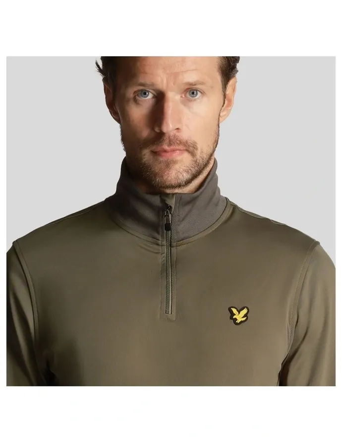 Lyle & Scott Lyle & Scott Tech 1/4 Zip Midlayer Knit in Cactus Green