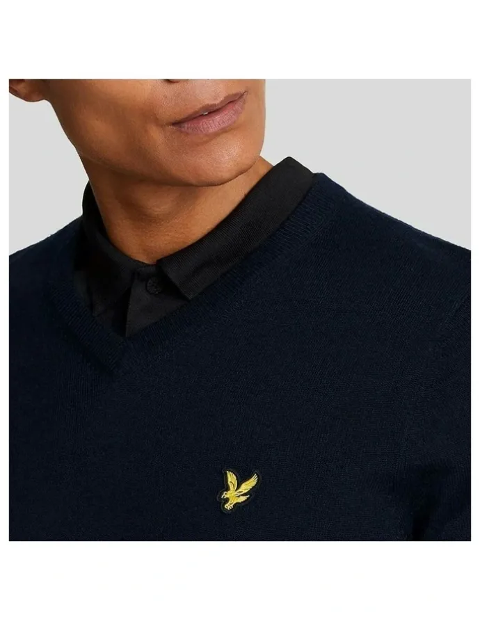 Lyle & Scott Merino Blend V-Neck Knit in Navy