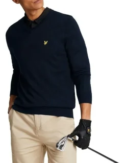 Lyle & Scott Merino Blend V-Neck Knit in Navy