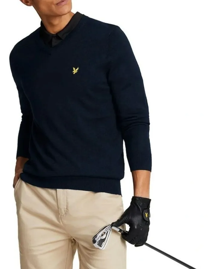 Lyle & Scott Merino Blend V-Neck Knit in Navy
