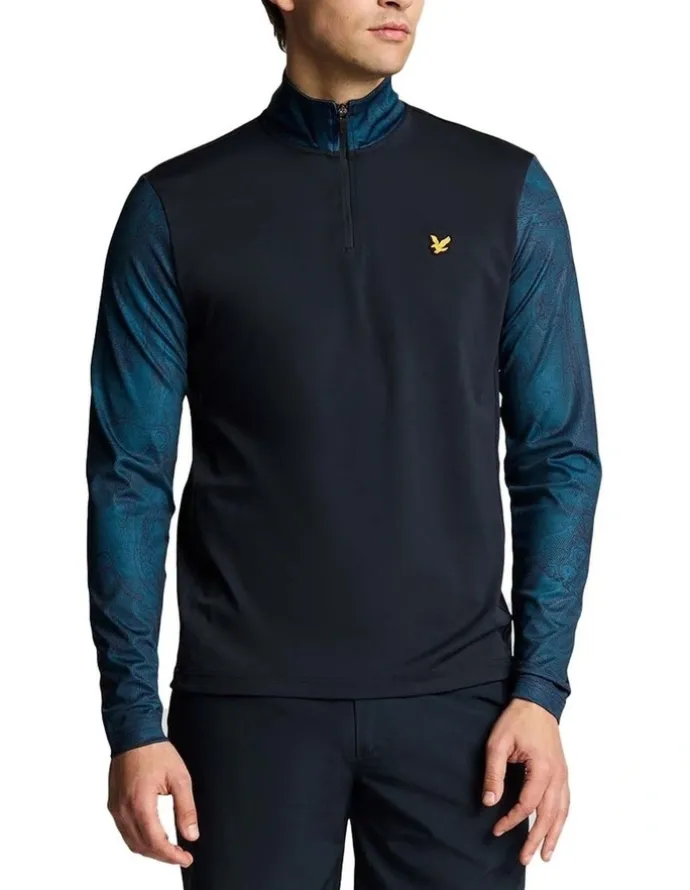Lyle & Scott Printed Contour Golf Midlayer Jersey in Dark Navy