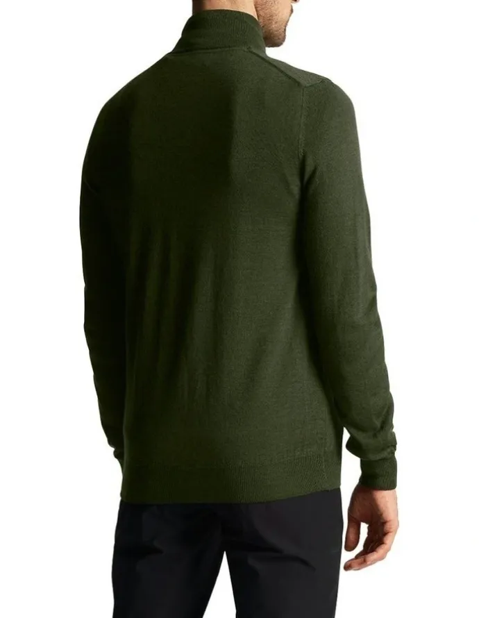 Lyle & Scott Tonal Eagle Merino Blend 1/4 Zip Knit in Cactus Green