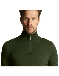 Lyle & Scott Tonal Eagle Merino Blend 1/4 Zip Knit in Cactus Green