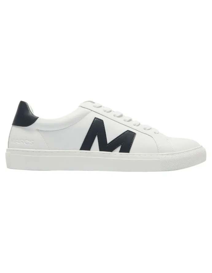 Marcs Varsity Leather Sneakers in White/Navy