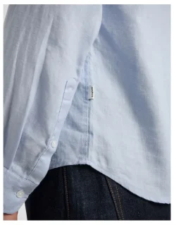 Marcs Felix Long Sleeve Linen Shirt in Sky Blue