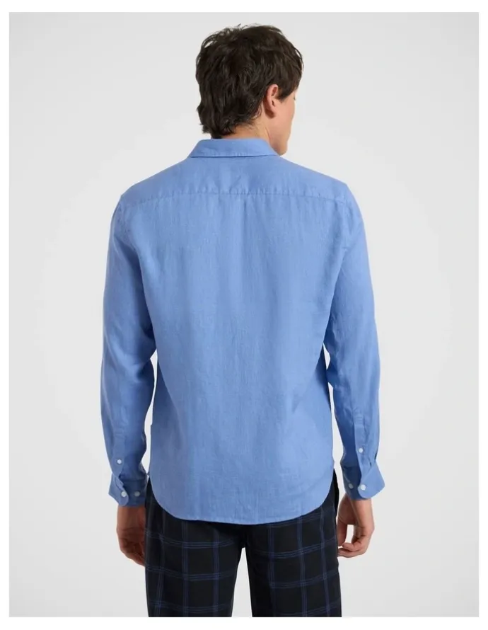 Marcs Felix Long Sleeve Linen Shirt in Light Cobalt