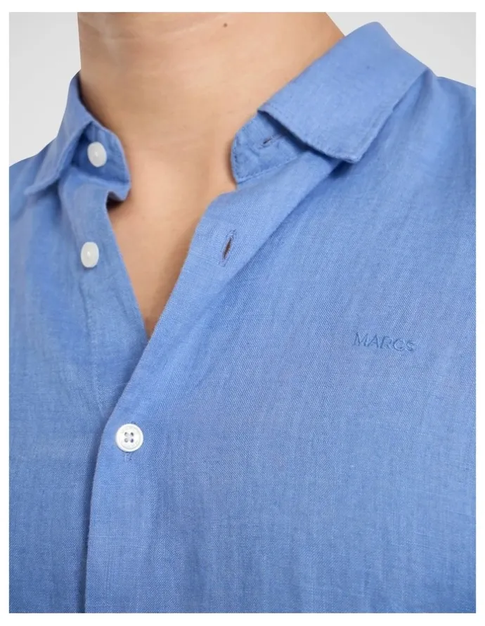 Marcs Felix Long Sleeve Linen Shirt in Light Cobalt