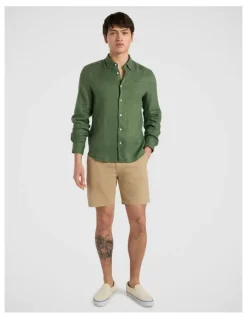 Marcs Felix Long Sleeve Linen Shirt in Seaweed