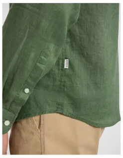 Marcs Felix Long Sleeve Linen Shirt in Seaweed