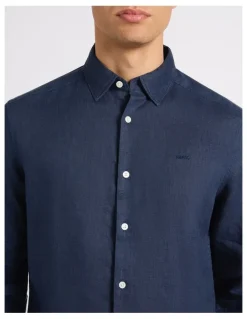 Marcs Felix Long Sleeve Linen Shirt in Ink