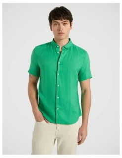 Marcs Felix Short Sleeve Linen Shirt in Kelly Green