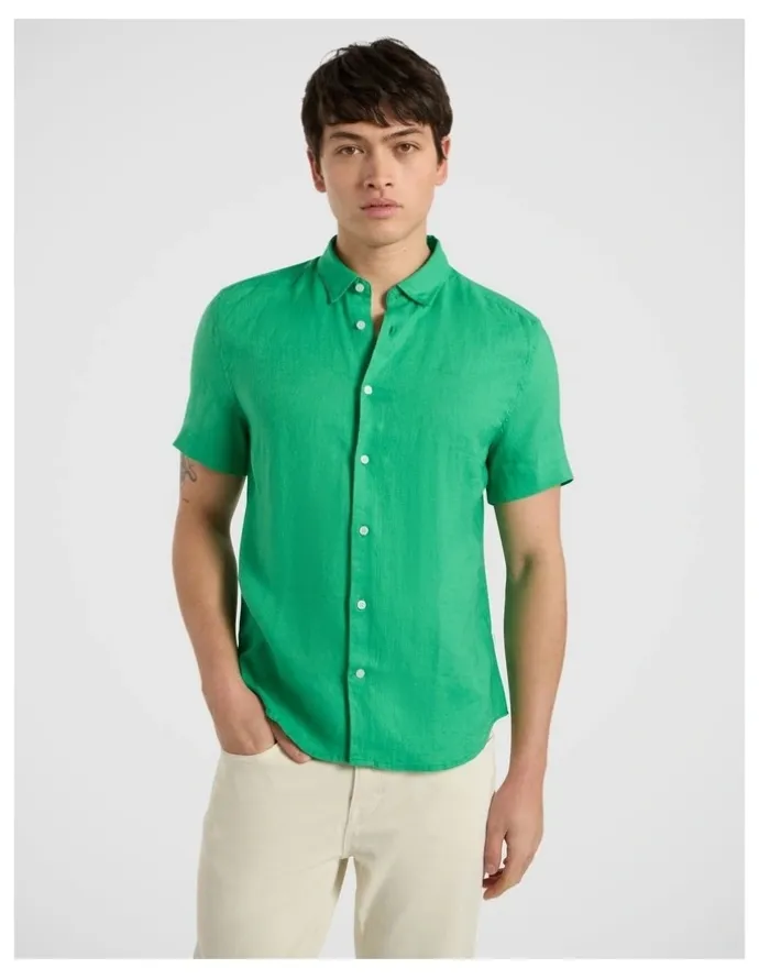Marcs Felix Short Sleeve Linen Shirt in Kelly Green