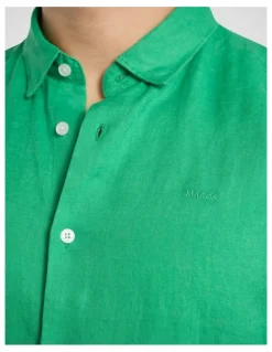Marcs Felix Short Sleeve Linen Shirt in Kelly Green