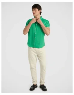 Marcs Felix Short Sleeve Linen Shirt in Kelly Green
