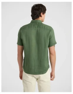 Marcs Felix Short Sleeve Linen Shirt in Seaweed