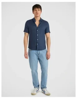 Marcs Felix Short Sleeve Linen Shirt in Ink