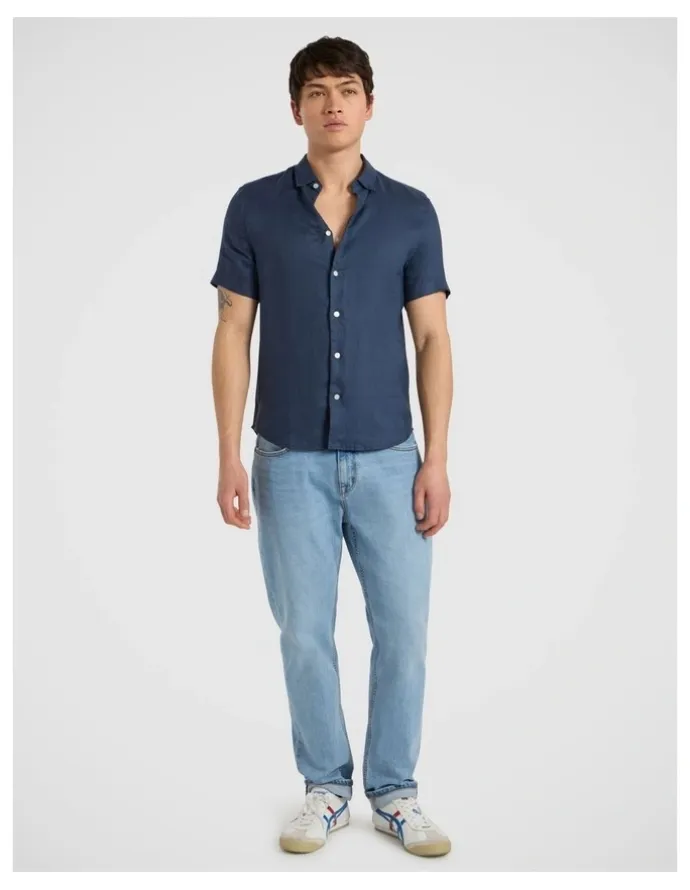 Marcs Felix Short Sleeve Linen Shirt in Ink