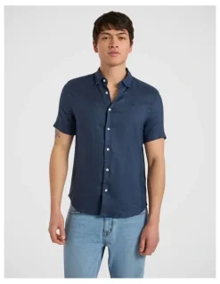 Marcs Felix Short Sleeve Linen Shirt in Ink
