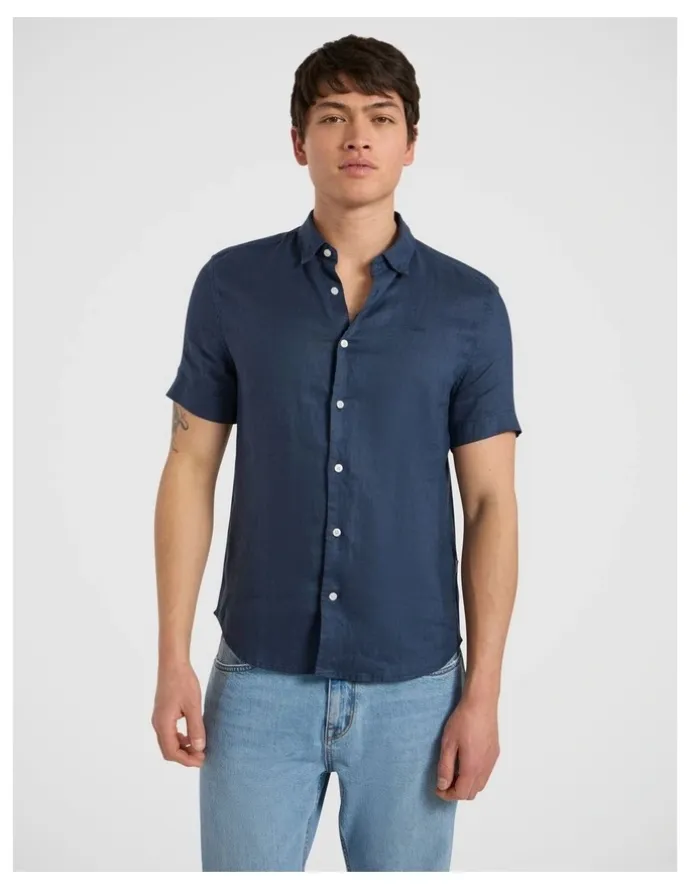 Marcs Felix Short Sleeve Linen Shirt in Ink